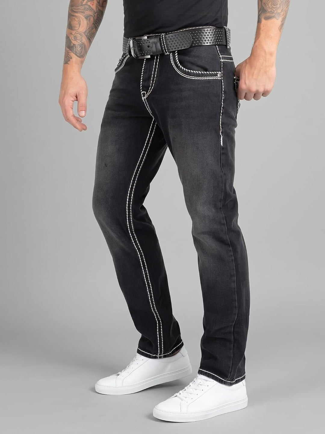 Rock Creek Herren Designer Jeans Hose Dicke Nähte Vintage Blau RC-2056 40W / 32L Dunkelgrau - Rc-216