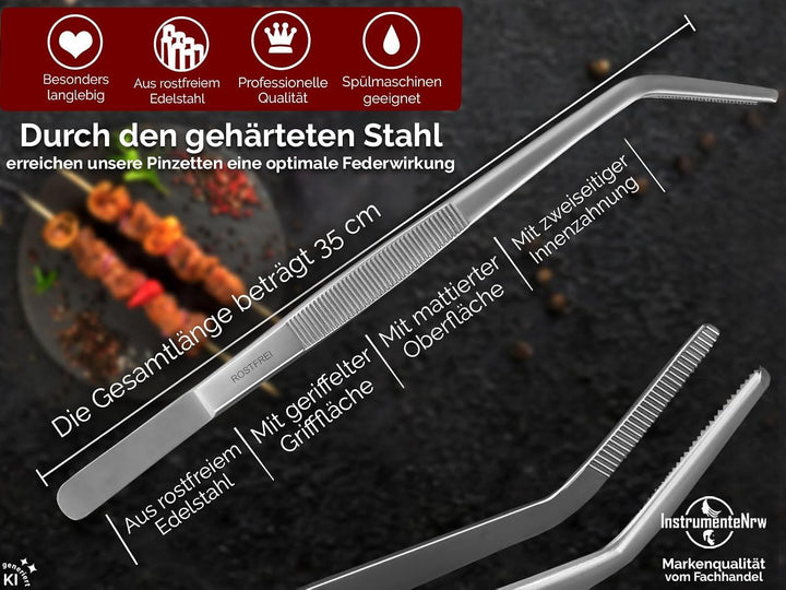 InstrumenteNrw Premium Küchenpinzette | Grillpinzette | Kochpinzette | Pinzette Edelstahl | Gourmet-