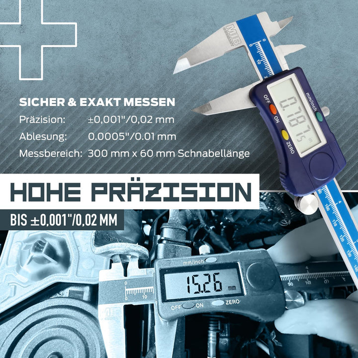 MIB Digitaler Messschieber mit Rolle DIN 862 300mm | Werkzeug für präzise Messungen | Messschieber d