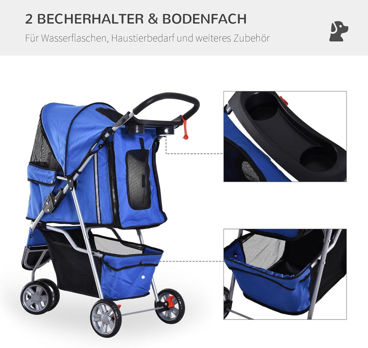 PawHut Hundewagen Hundebuggy Buggy Hunde Katzen Pet Stroller Hunde Buggy Blau Blau 75L x 45B x 97H c