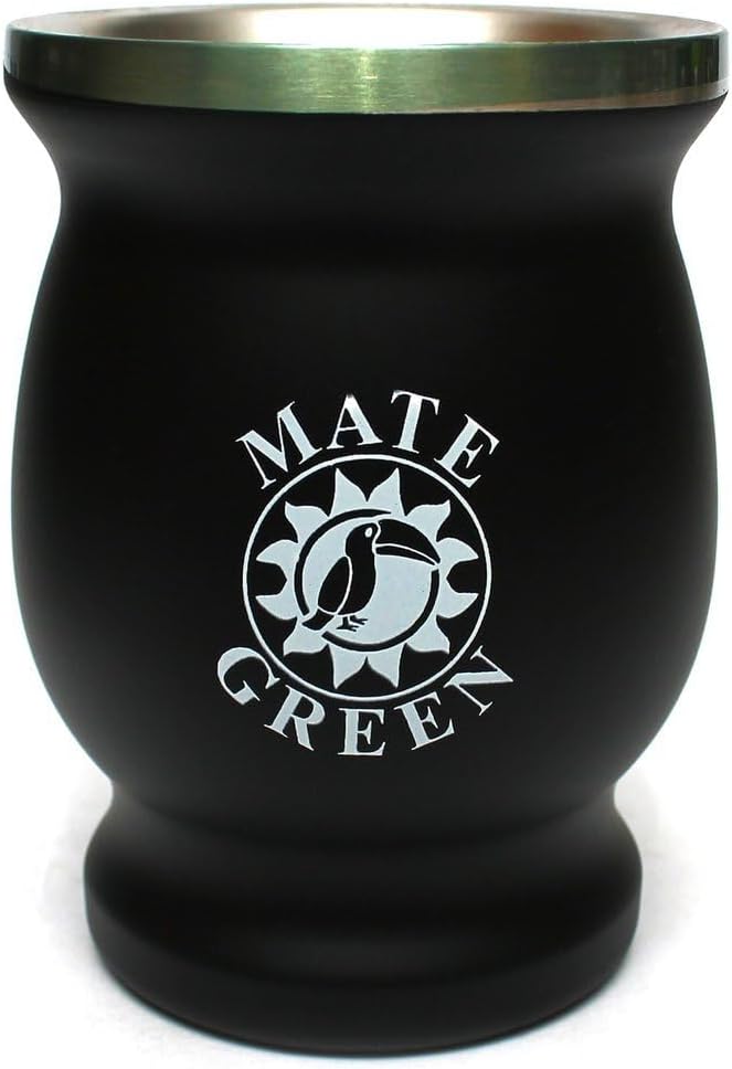 Yerba Mate-Tee Set fur Zwei Edestahl Termomate Becher Schwarz und Silver | Bombilla Stohhalm fur mat