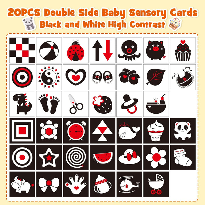 Baby Spielzeug 0-12 Monate, Kontrastbuch Schwarz Weiss, Kontrastkarten, Sensorik Kontrast, Geschenk
