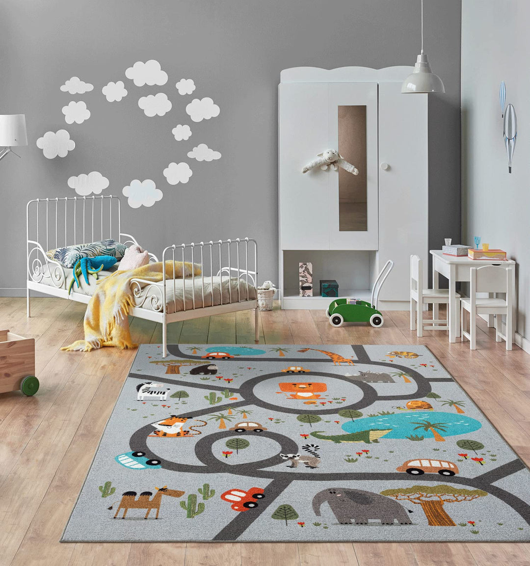 the carpet Happy Life Kinderzimmer, Kinderteppich, Spielteppich, Waschbar, Strassenteppich, Strasse,
