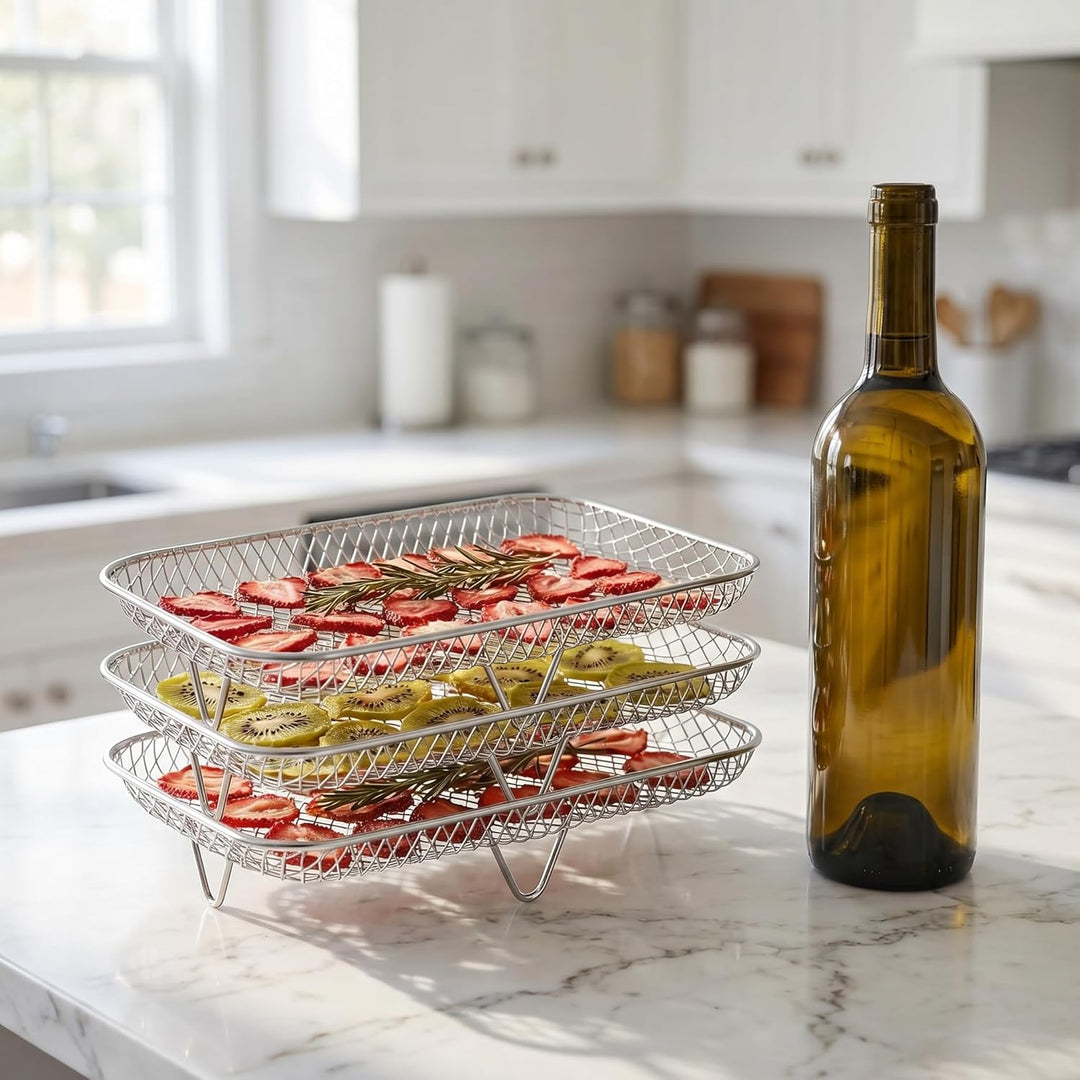 Airfryer Zubehör, 3 Schichten Edelstahl Air Fryer Rack, Heissluftfritteuse Zubehör Kompatibel mit Ni