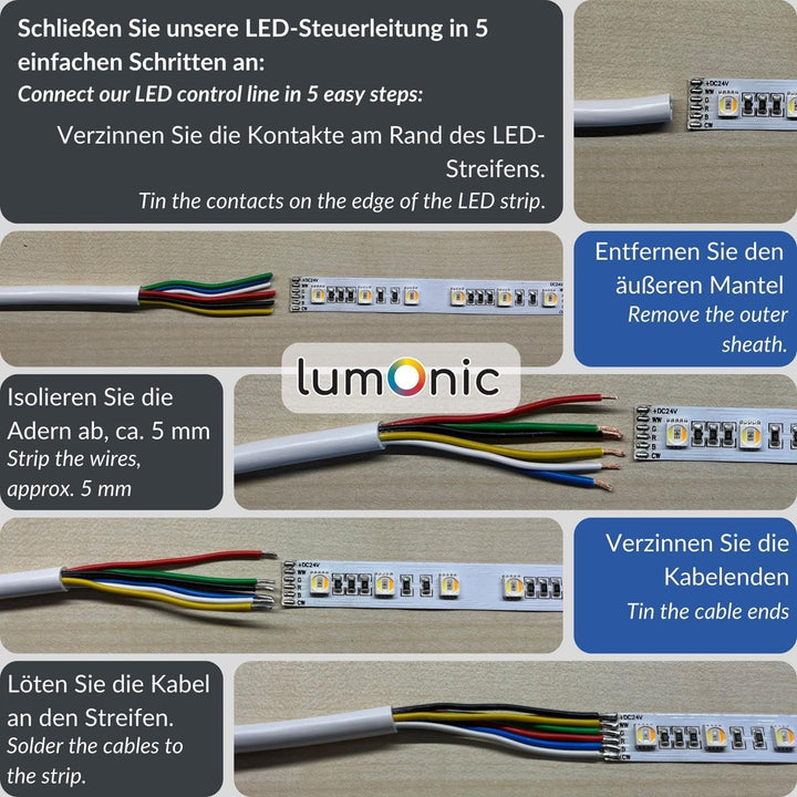 Lumonic 6x 0,34mm² RGBW CCT LED Steuerleitung schwarz 200m I ummanteltes 6 adriges Kabel flexibel I