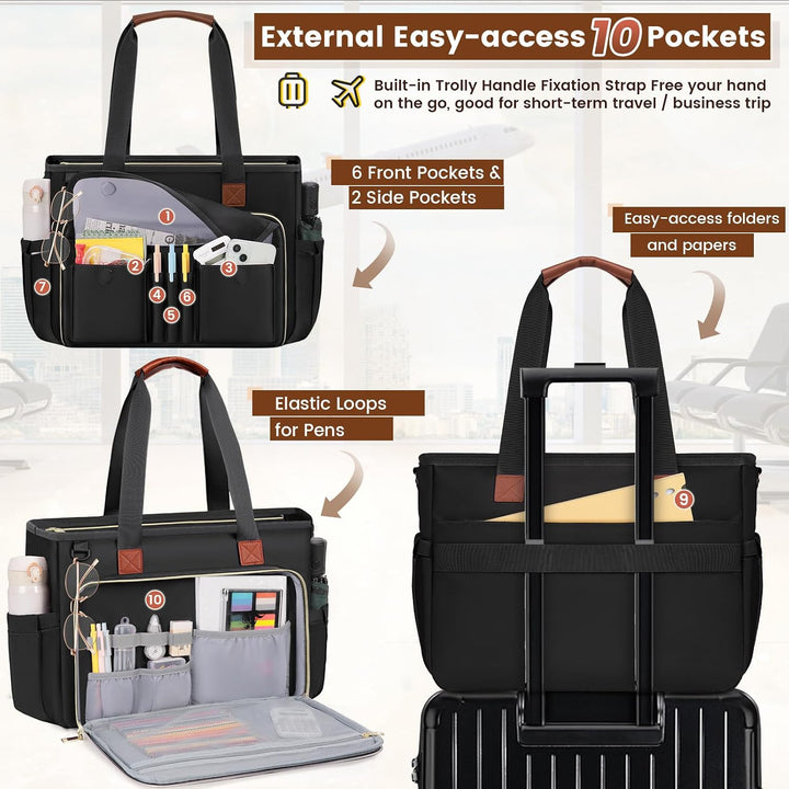 RAINSMORE Lehrertasche Damen Gross 15.6 Zoll Laptoptasche Arbeitstasche mit Isolierter Tasche für Kr