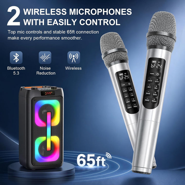 Karaoke Maschine mit 2 mikrofonen,tragbarer Bluetooth Karaoke Anlage mit LED Lichtern,PA System,idea