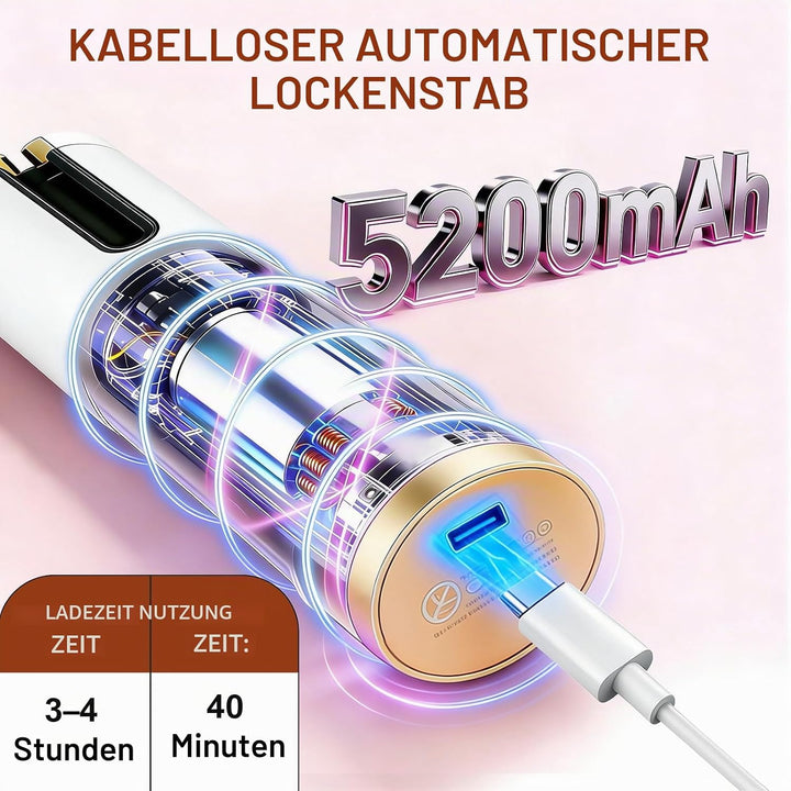 Hanari Lockenstab Automatisch Rotierend, Kabelloser Lockenstab Automatisch Keramik, 6 Temperaturstuf