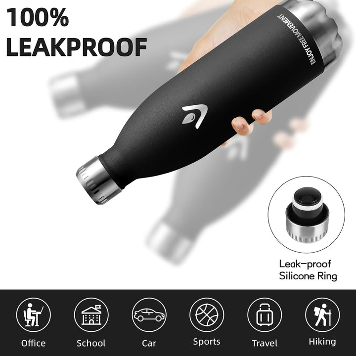 Thermosflasche- 1l- Trinkflasche Edelstahl, Auslaufsicher, BPA-freie, Wasserflasche Metall, mit Schr