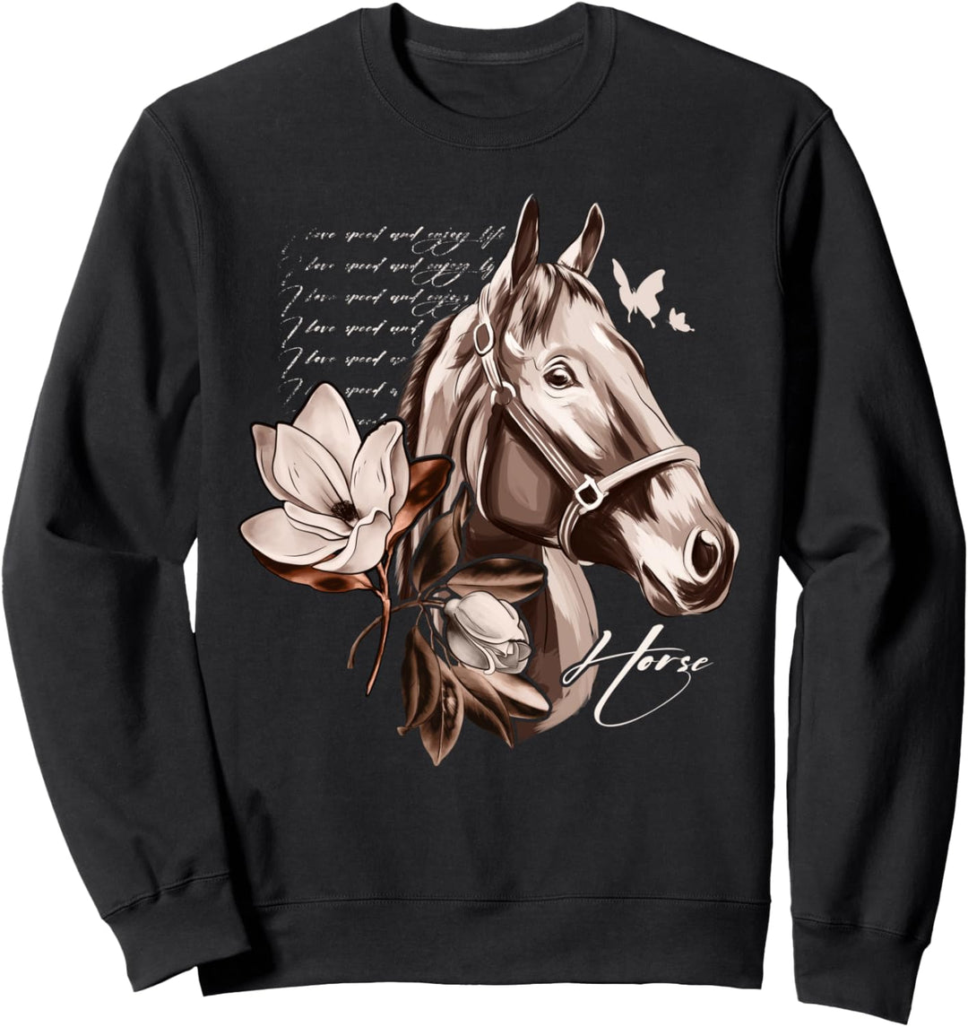 Schönes Pferd mit Magnolien Blumen, Floral Sweatshirt