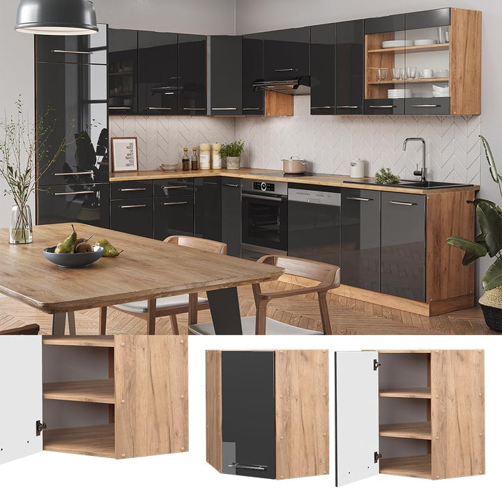Vicco Eckhängeschrank Fame-Line, Anthrazit Hochglanz/Goldkraft Eiche, 57 cm Anthrazit Hochglanz Eckh