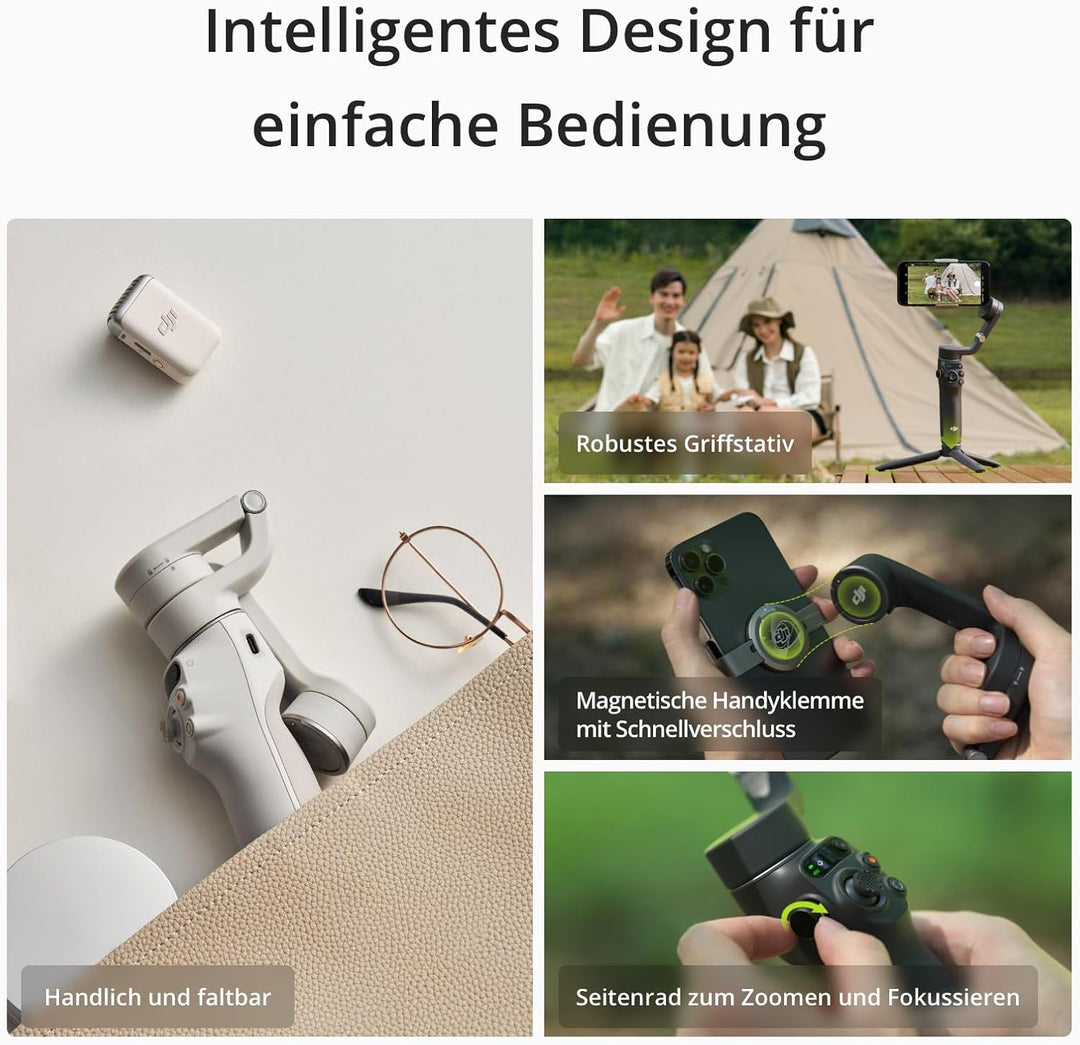 DJI Osmo Mobile 6 Premium Vlogging Combo, Intell. Handy-Gimbal, Objektverf., integr. Verlängerungsst