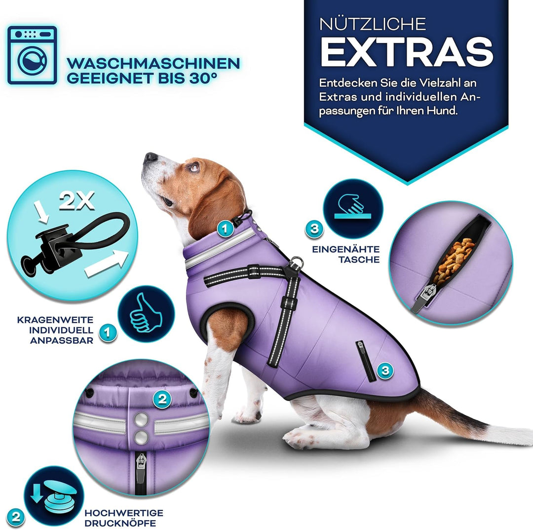 TRESKO® Hundejacke Winter mit Reflektoren inkl. 15 Stück Kotbeutel + Spender | Hunderegenmantel wass