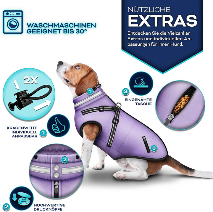 TRESKO® Hundejacke Winter mit Reflektoren inkl. 15 Stück Kotbeutel + Spender | Hunderegenmantel wass