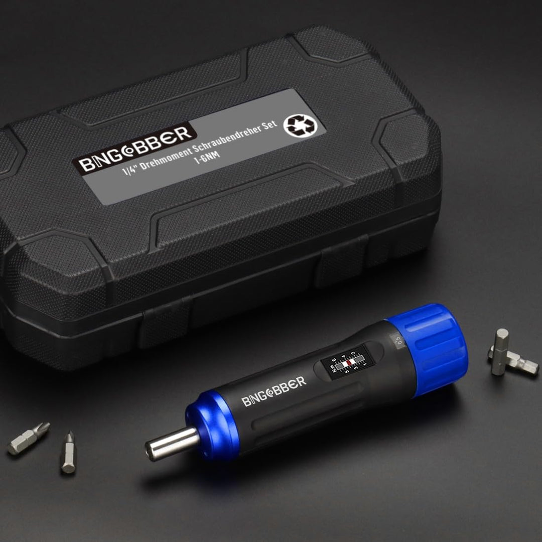BINGCOBBER Drehmomentschrauber Set 1-6 Nm 12tlg.mit Kunststoffkoffer für Fahrrad Reparatur mit Bitha