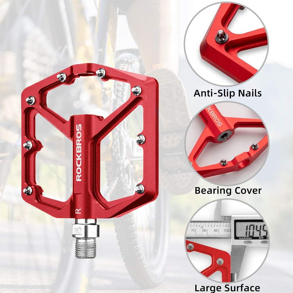 ROCKBROS Fahrradpedale rutschfest, Flat Pedale MTB, Plattformpedale aus Aluminiumlegierung, 9/16 Zol