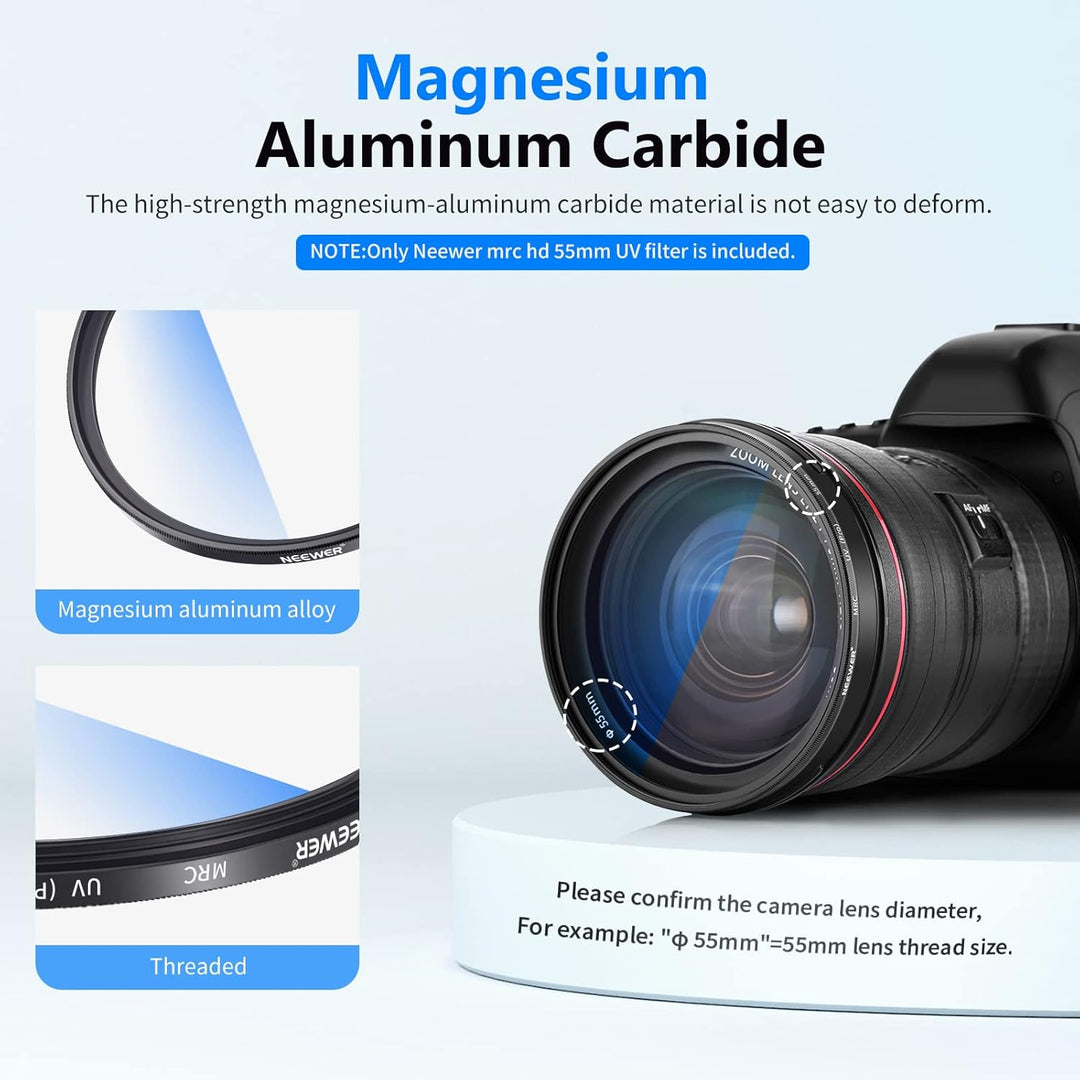 NEEWER 55mm MRC UV Filter, Schutzfilter mit 30 Schichten Multiresistente Nanobeschichtungen/HD Optis