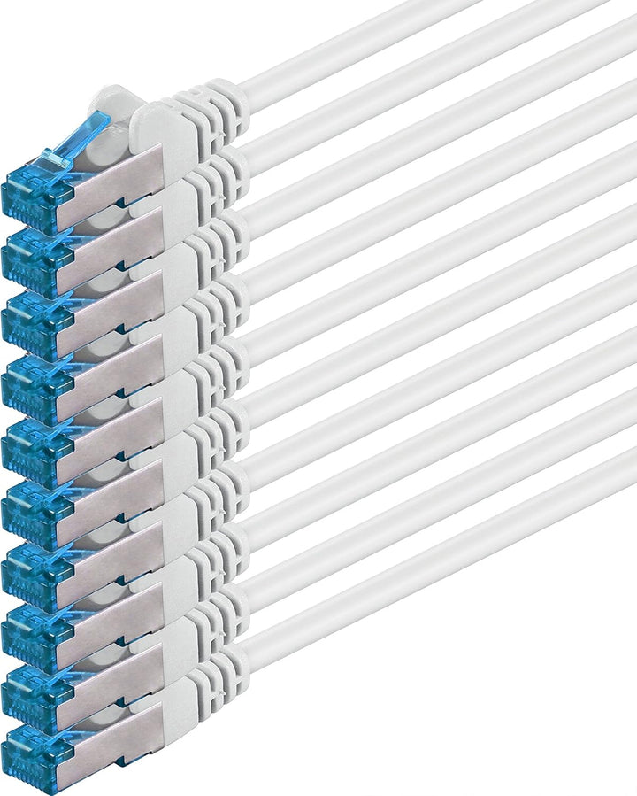 10m - CAT6a - Netzwerkkabel weiss - 10 Stück CAT 6 A Patchkabel 10000 Mbit s SFTP PIMF 500 MHz kompa