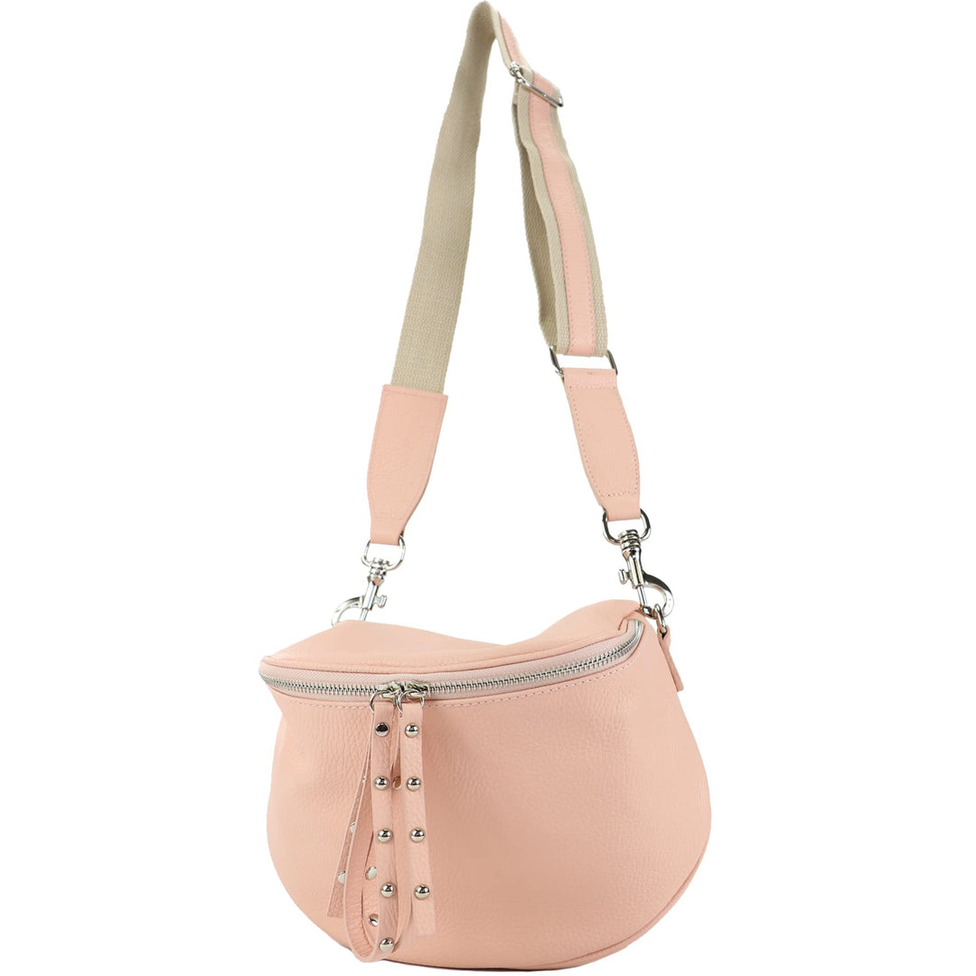 modamoda de - T236 - Umhängetasche Klein Small aus ital. Leder Pastellrosa, Pastellrosa