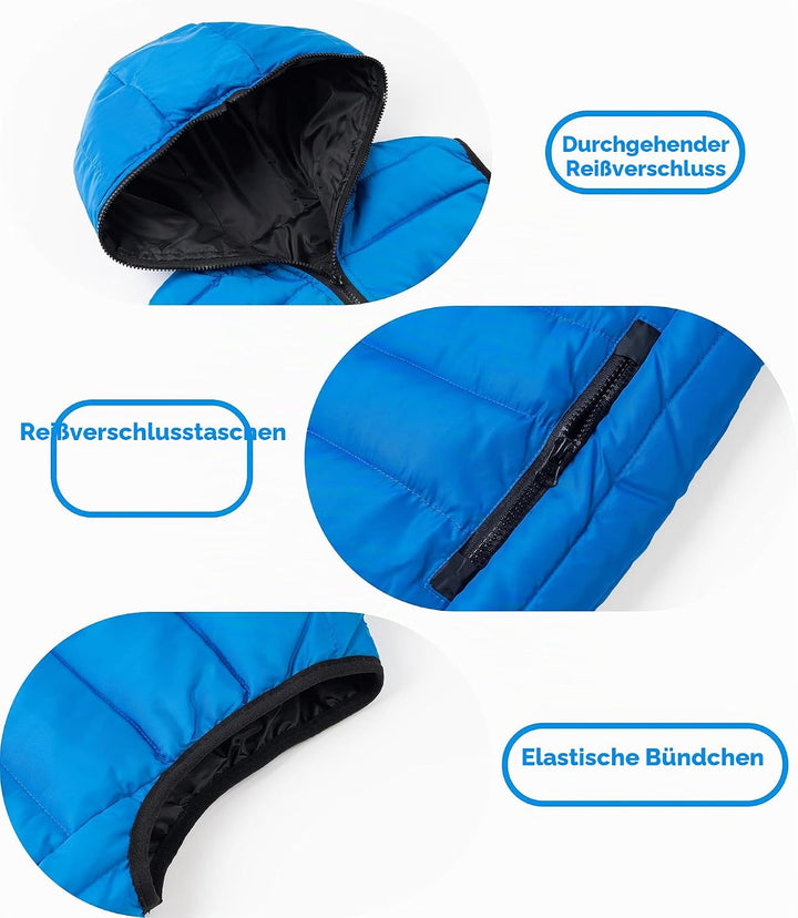 LAUSONS Kinder Warme Weste Jungen Steppweste Ärmellose Winterjacke Puffer Weste mit Kapuze Blau 170-