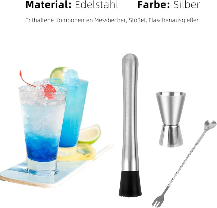 Cocktail Shaker Set 5 Set Cocktail Zubehör, Edelstahl langlebiger Bar-Tools mit Messbecher Bar Löffe