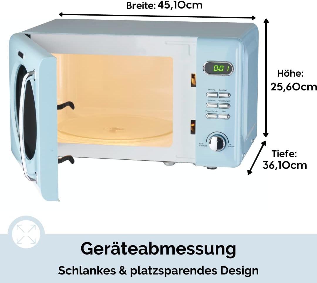 Wolkenstein Retro Stand Mikrowelle WMW720 I 700W Mikrowellenleistung I 20L Garraum I5 Leistungsstufe