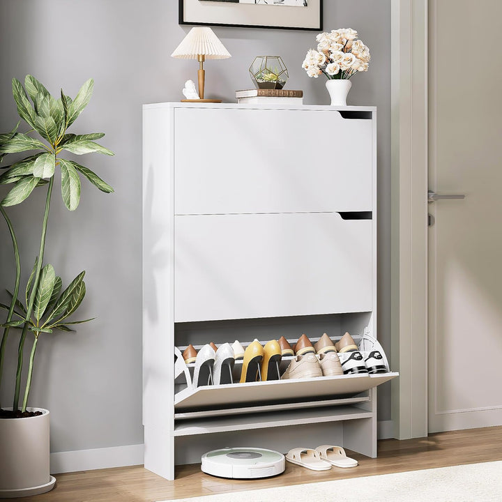 IRONCK Schuhschrank mit 3 Klappen, Schuhkipper Schmal, Schuhregal Flur freistehend, Schuhkommode mit