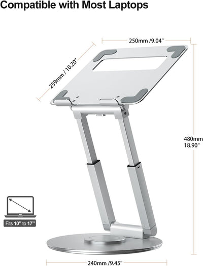 Laptop Ständer Höhenverstellbar mit 360° Drehbarer Basis, Ergonomisch Laptopständer, Laptop Erhoehun