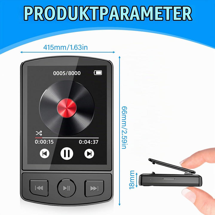 MP3 Player Bluetooth, Tragbarer digitaler Musikplayer mit Lautsprecher, Sprachaufzeichnung Eingebaut