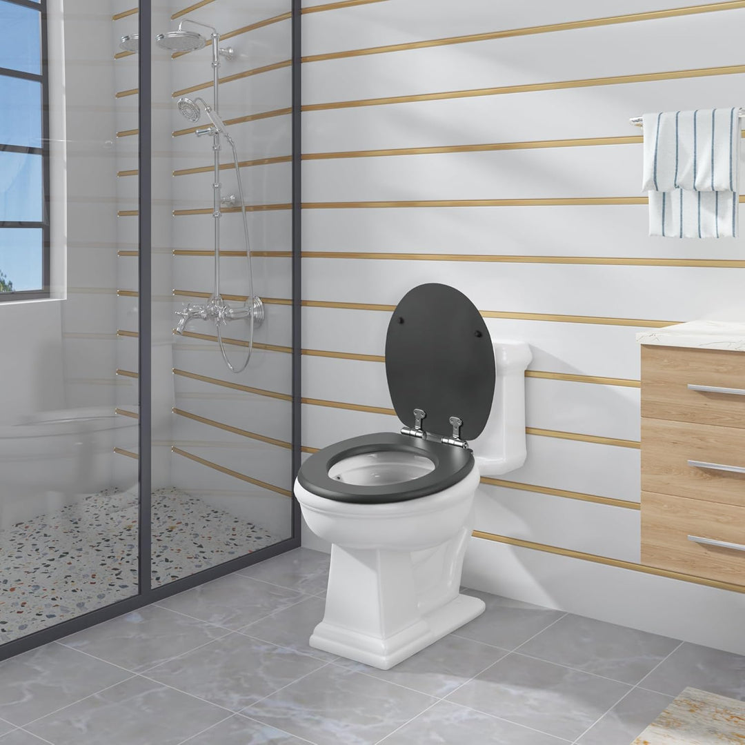 eSituro Toilettendeckel mit Absenkautomatik Holz, WC Sitz mit Quick-Release-Funktion für leichte Rei