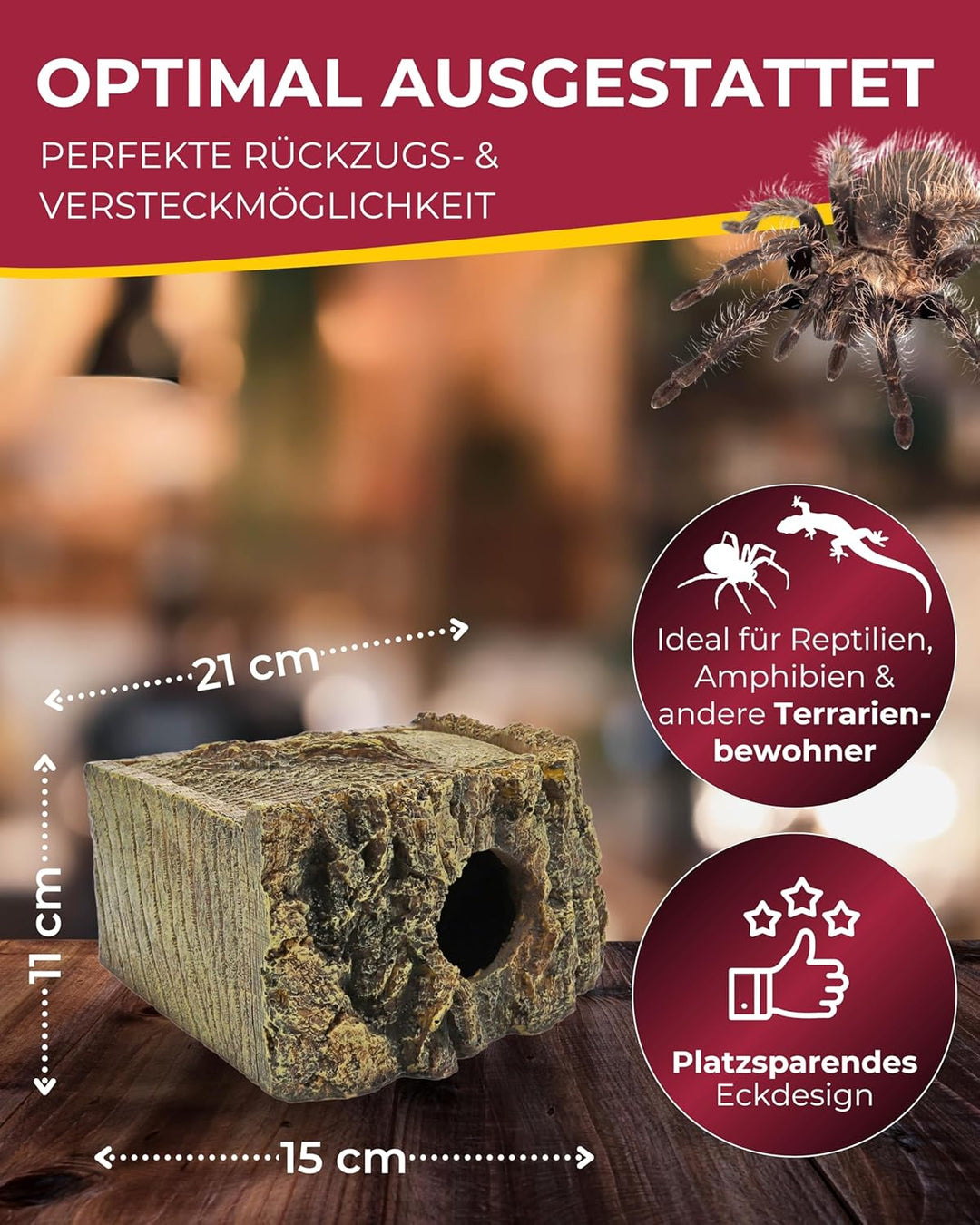 Hobby Eckhöhle Bark Höhle für Reptilien und Amphibien, 21 x 18 x 11 cm