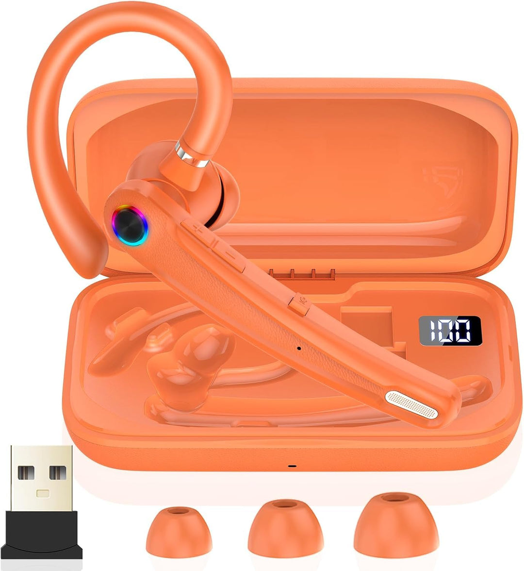 Atheewon Bluetooth Headset V5.4, Wireless Freisprech Telefon, Orange | CVC 8.0/ENC Dual Mic, APTX, M