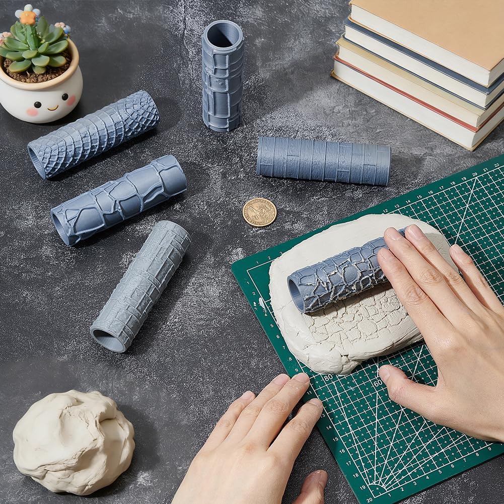 OLYCRAFT 6 Stück Textur Roller 6 Muster 3D gedruckte Miniatur Roller Set Ton TexturRoller RPG Zubehö