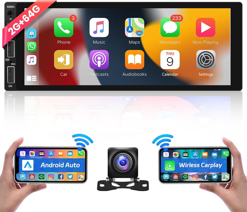 Android 13 2GB 32GB Wireless Carplay Autoradio 1 Din Android Auto, Radio Bluetooth 1 Din Bildschirm,