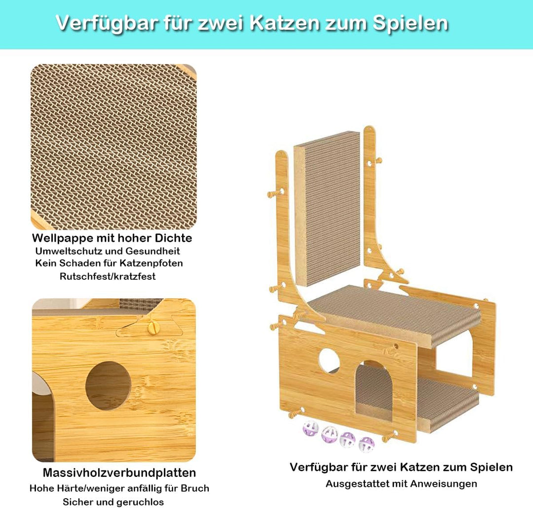 Kratzbrett Katzen, Doppeldecker Katzenbett mit L-förmigem Kratzbrett – Verschleissfeste Kratzpappe m