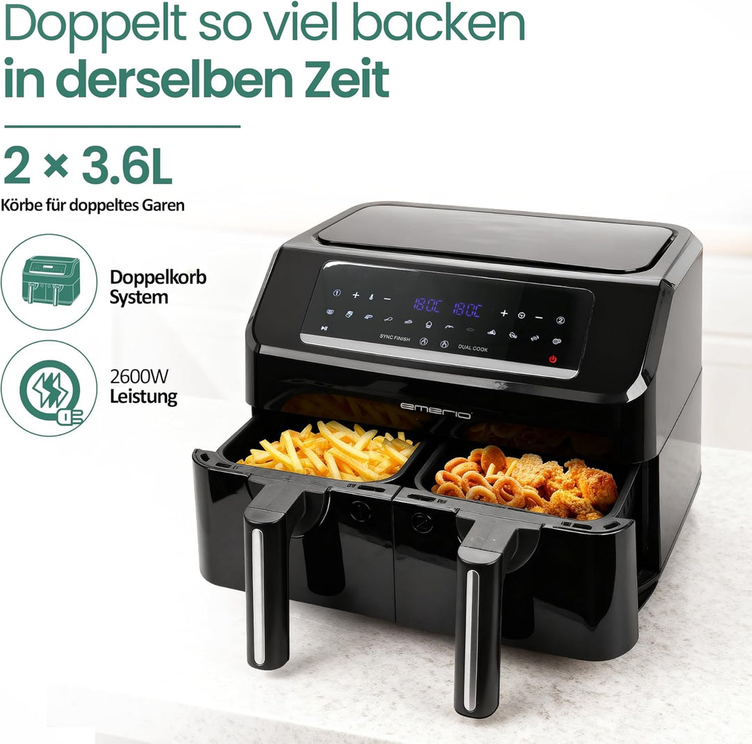 Emerio digitale DOPPEL Heissluftfritteuse AirFryer Frittieren mit heisser Luft ohne zusätzliches Öl