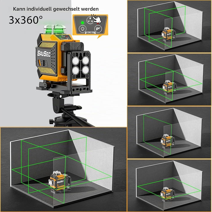 Kreuzlinienlaser, SAVSEC 3x360 Laser Wasserwaage mit Einstellbarer Helligkeit, Grün Selbstnivelliere