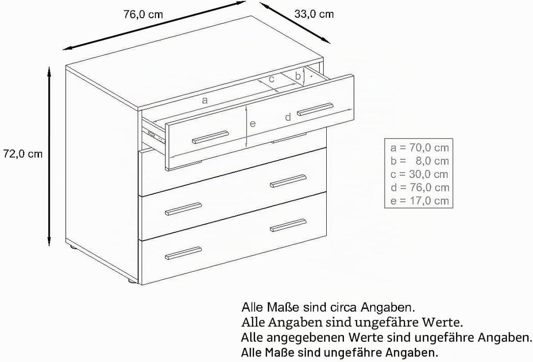 Vladon Sideboard Pavos, Kommode mit 4 Schubladen, Weiss matt/Grau Hochglanz (76 x 72 x 35 cm), Grau
