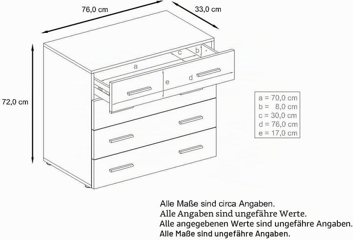 Vladon Sideboard Pavos, Kommode mit 4 Schubladen, Weiss matt/Grau Hochglanz (76 x 72 x 35 cm), Grau