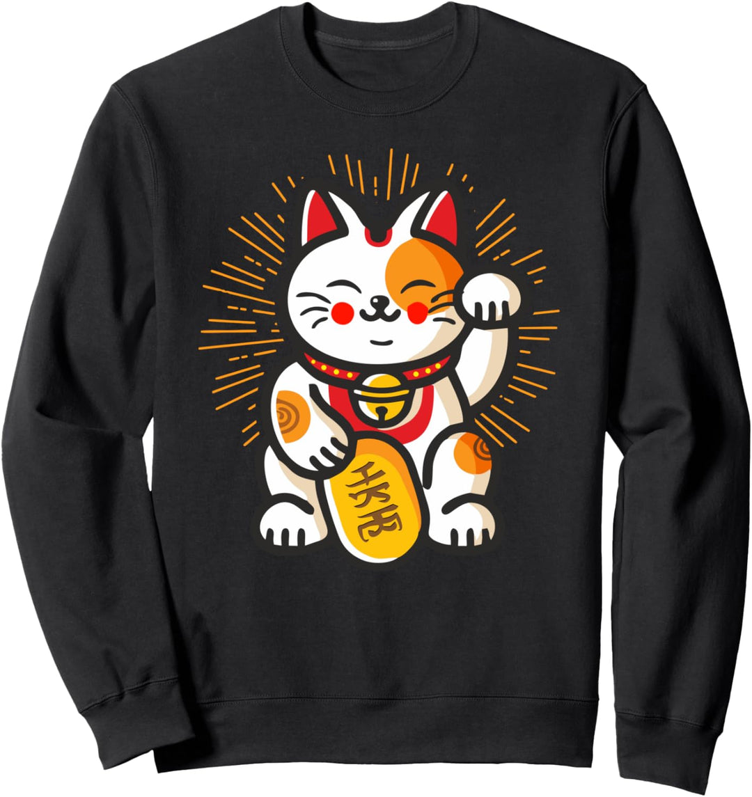 Japanese Money Cat Maneki-Neko Lucky Feline Puss Luck Charm Sweatshirt