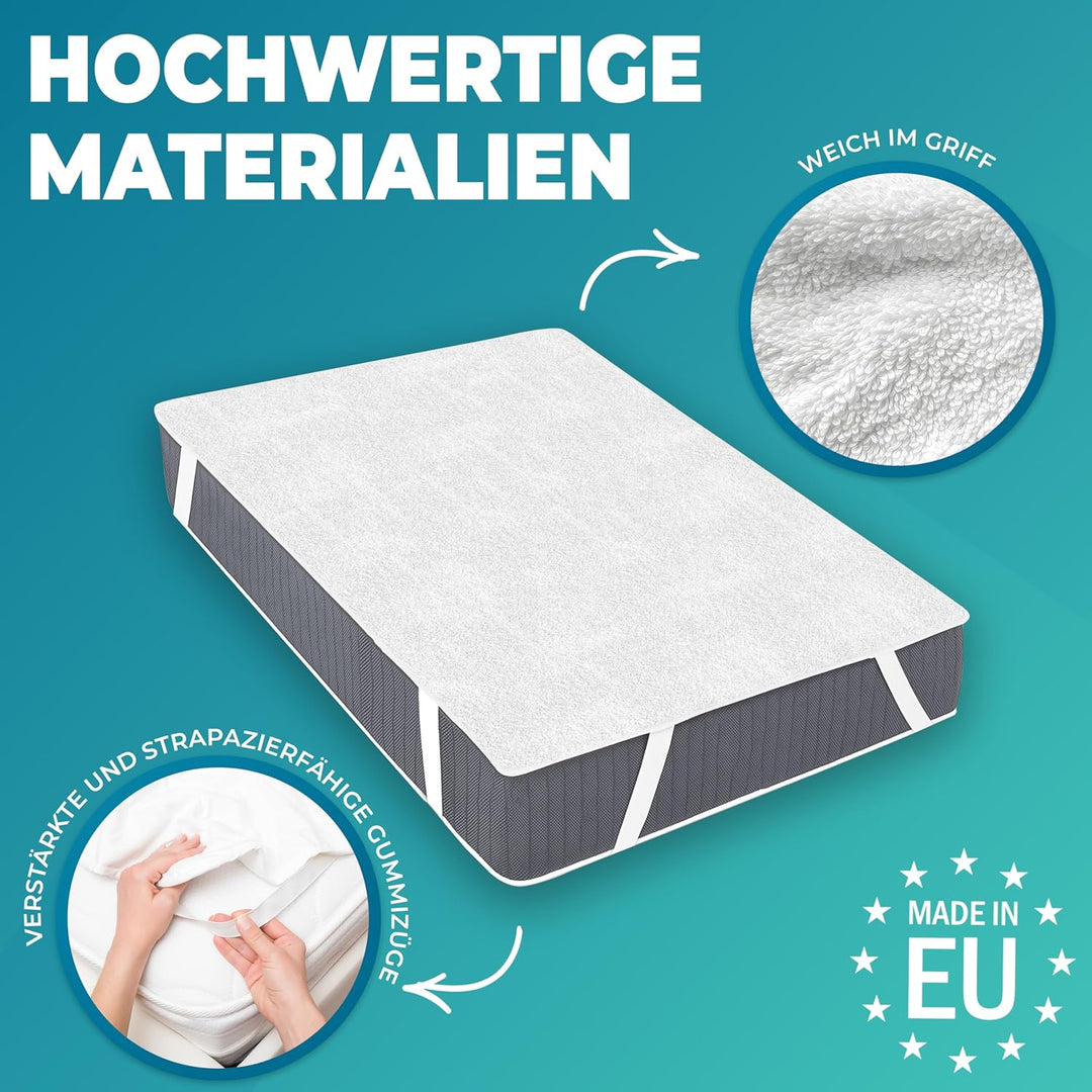 Matratzenschoner 90 x 200 cm Wasserdichte 2 Stk. Matratzenauflage aus Baumwolle Nässeschutz Inkontin