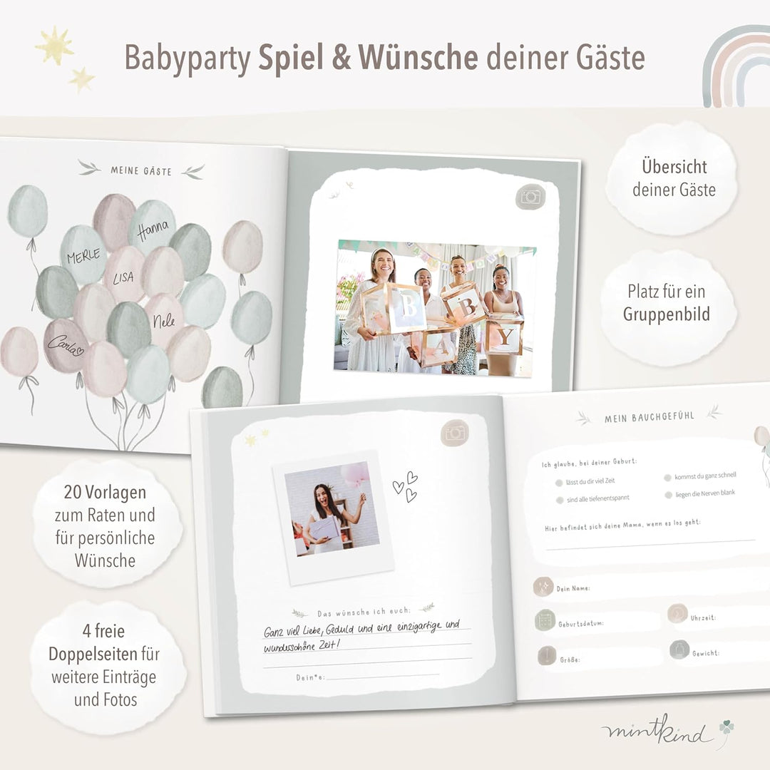 mintkind® Gästebuch "Meine Babyparty" Rosa - Babyparty Geschenk für Junge & Mädchen, Baby Shower & G
