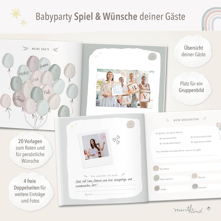 mintkind® Gästebuch "Meine Babyparty" Rosa - Babyparty Geschenk für Junge & Mädchen, Baby Shower & G