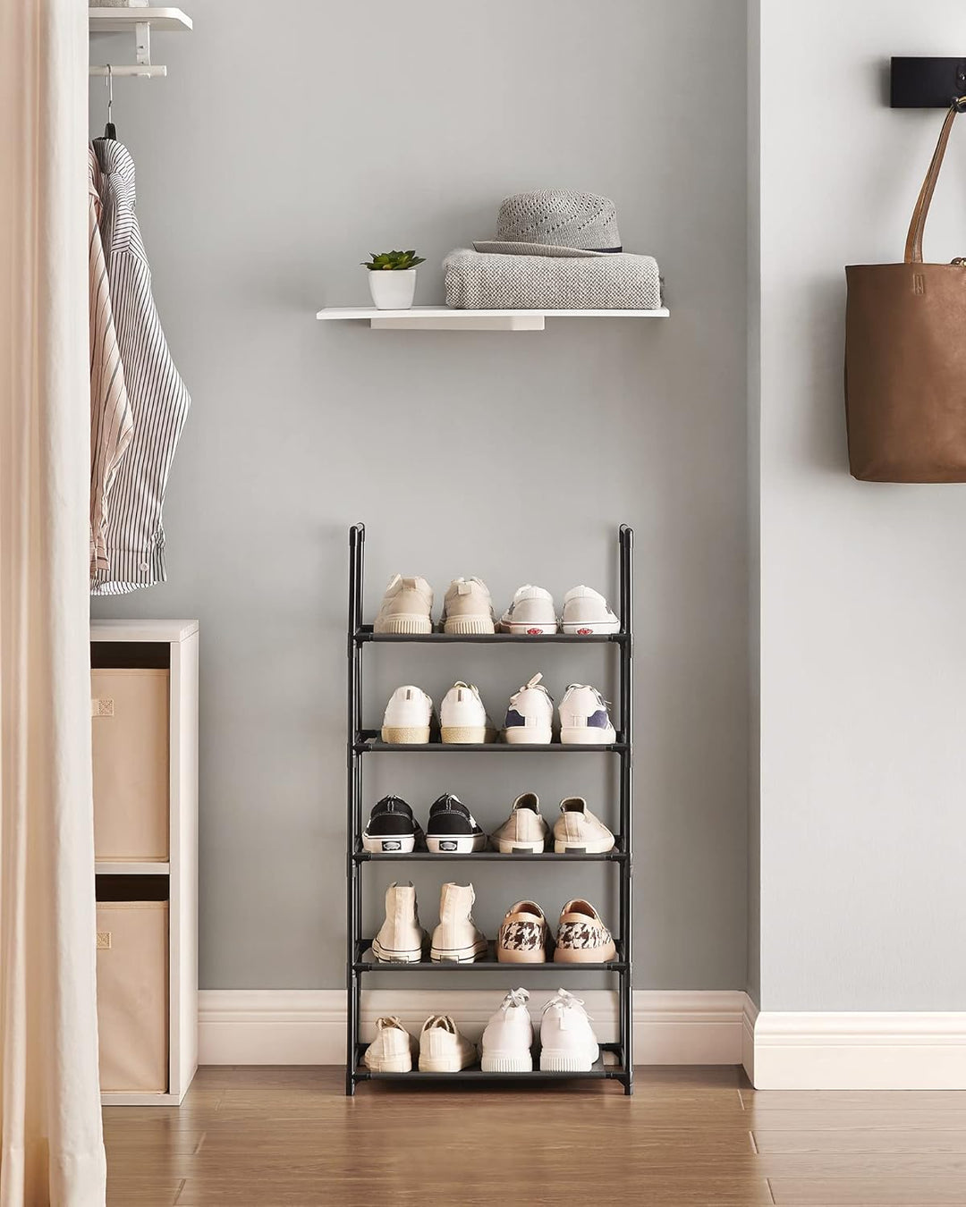 SONGMICS Schuhregal, 5 Ebenen, Schuhablage, Schuhaufbewahrung, schmal, 28 x 45 x 89 cm, Metallgestel