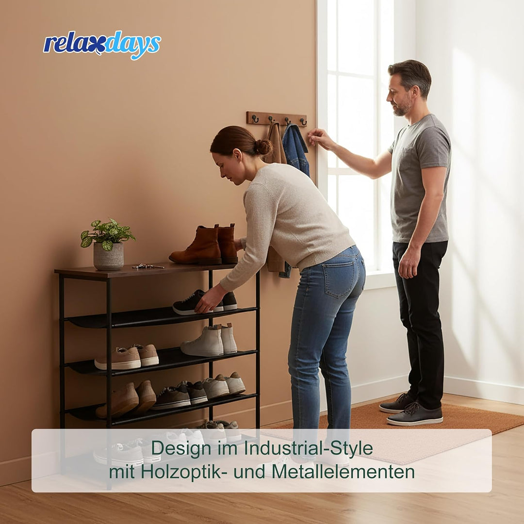 Relaxdays Schuhregal, HBT: 75x75x30 cm, 4 Vliesebenen für 12 Paar Schuhe, Ablage, Industrial Schuhab