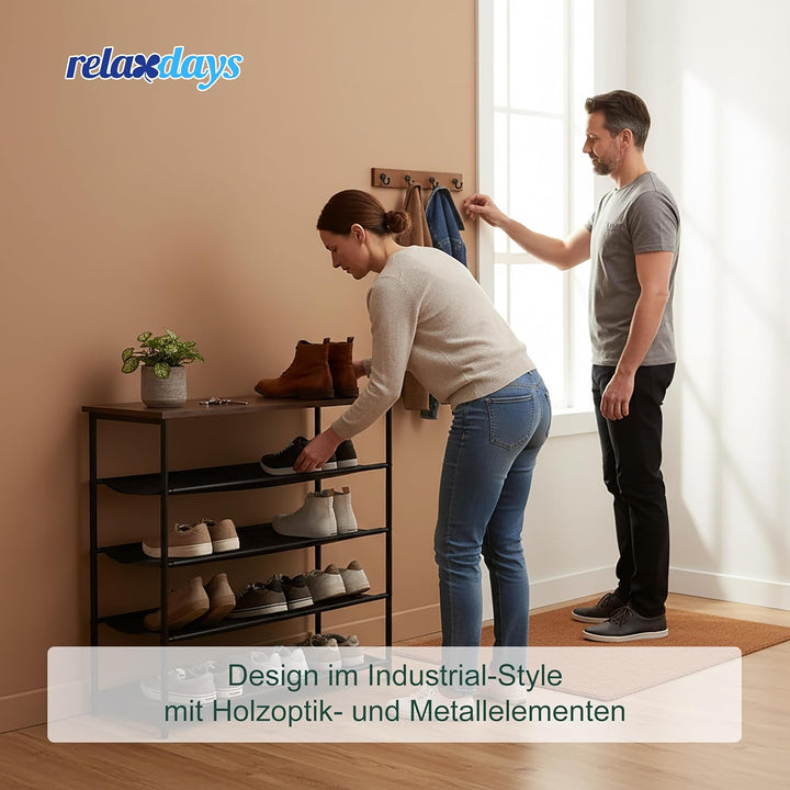 Relaxdays Schuhregal, HBT: 75x75x30 cm, 4 Vliesebenen für 12 Paar Schuhe, Ablage, Industrial Schuhab