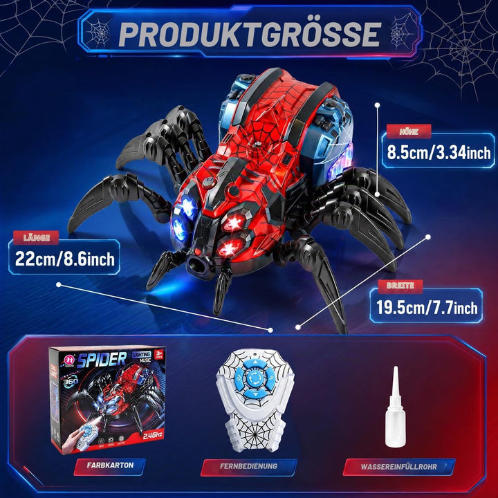 Ferngesteuertes Spinnenspielzeug für Kinder, Roboterspinne mit Nebel, Lichtern, Musik, RC-Spinnenspi