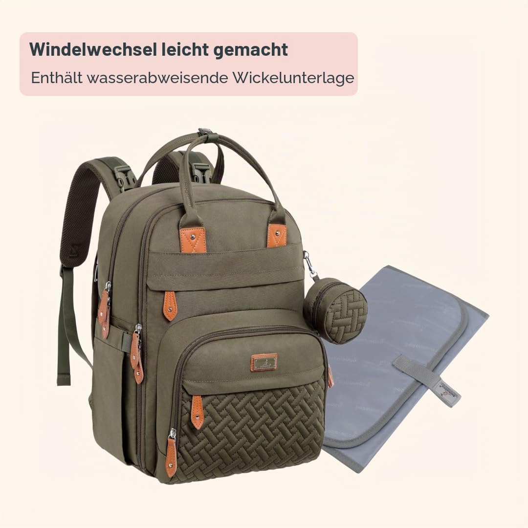 BabbleRoo Baby Wickeltasche/Rucksack, Wickelrucksack lässige Wickeltaschen Armeegrün