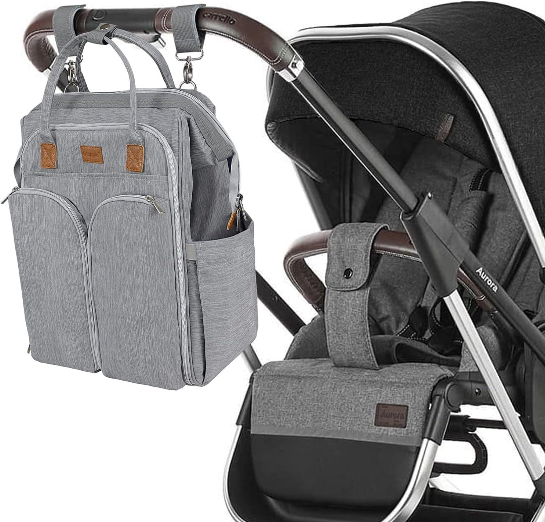 Gloppie Wickeltasche Rucksack Baby Wickelrucksack mit Tragbarer Wickelauflage und Kinderwagengurten,