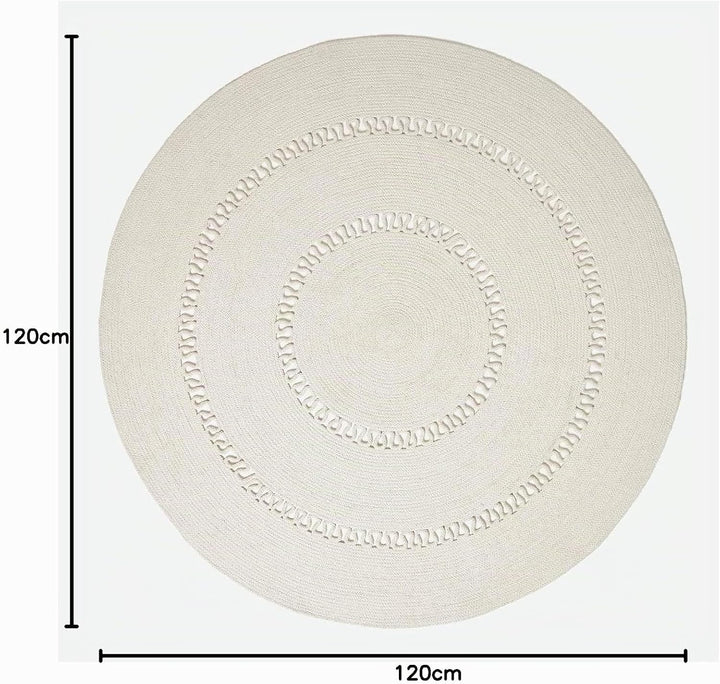 Homescapes Natur-farbener Teppich, rund, 120 cm, gehäkelter Teppich/Vorleger aus Baumwolle im Retro-